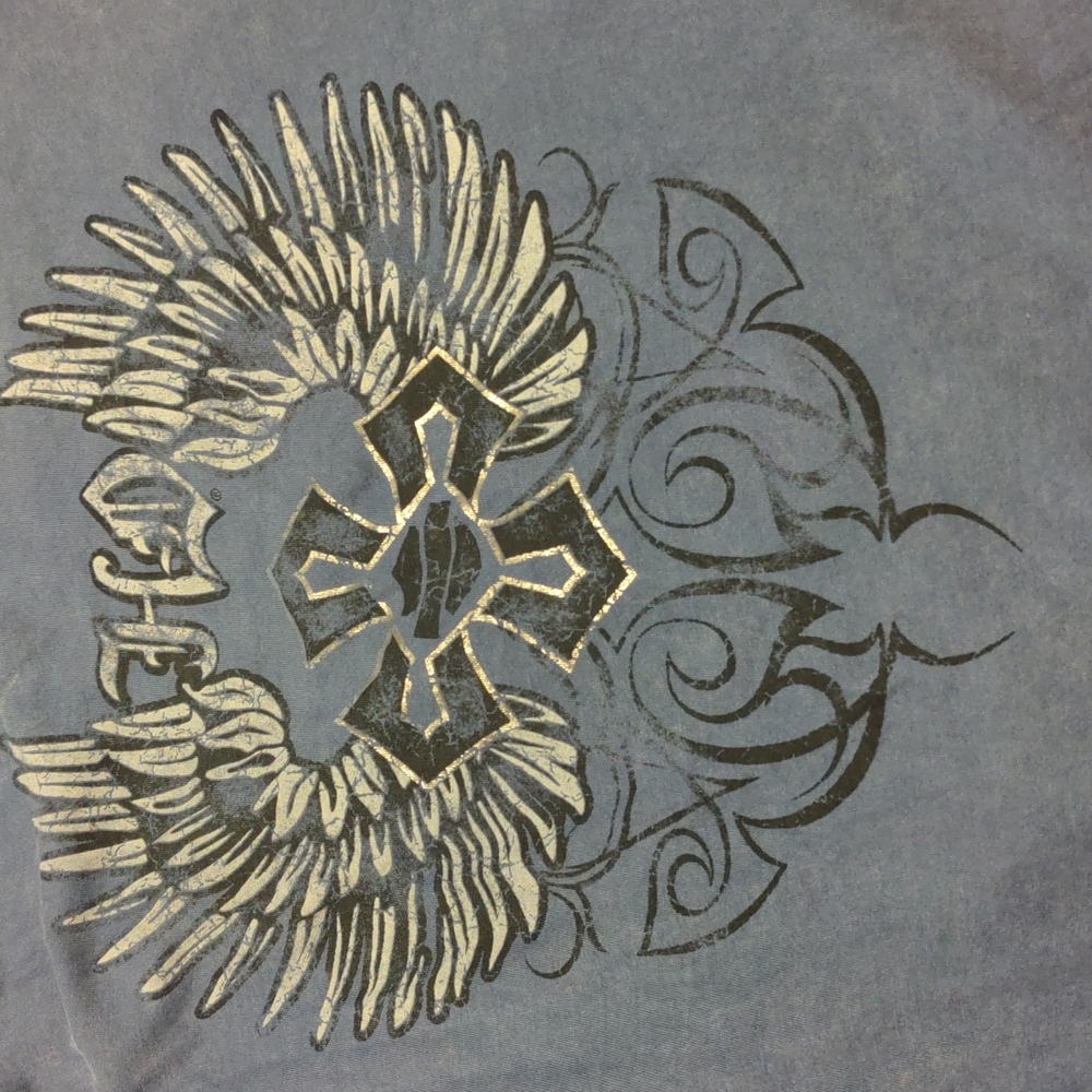 Harley Davidson Blue Boat Neck Short Sleeve Tee. Size Xsmall. Great Condition. - Picture 2 of 4